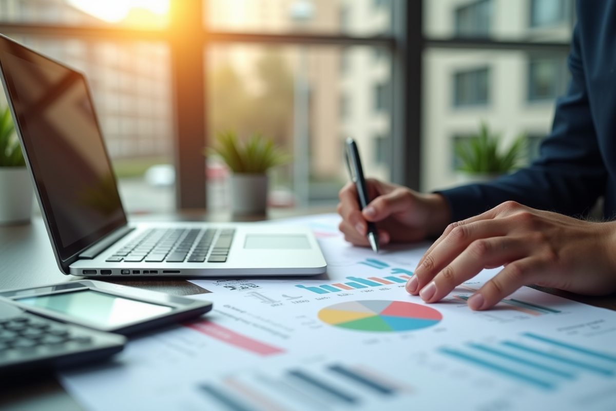 Professionnel analysant relevés bancaires au bureau