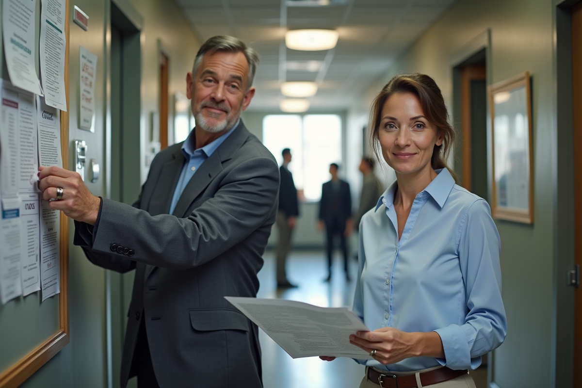 Homme et femme collabore pour fixer un organigramme CSE