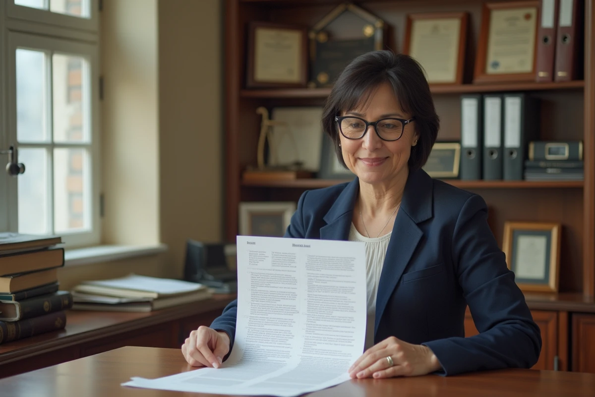 Directrice d'une association étudiant les différences juridiques entre association loi 1901 et organisation d'utilité publique dans un bureau administratif