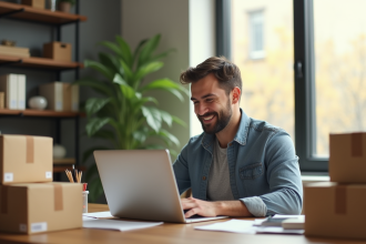 Entrepreneur confiant travaillant sur un ordinateur dans un bureau moderne