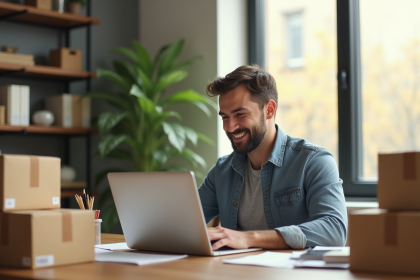 Entrepreneur confiant travaillant sur un ordinateur dans un bureau moderne