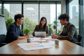 Equipe de jeunes professionnels en réunion créative