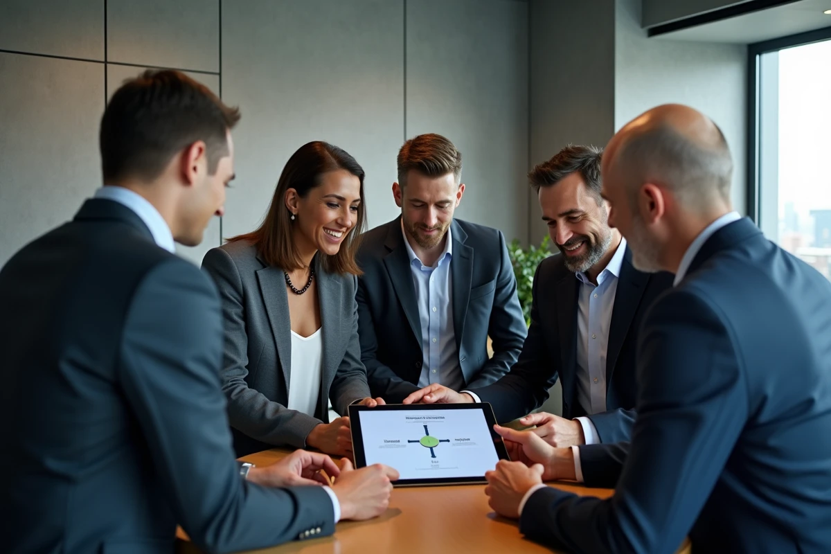Groupe de professionnels discute d un diagramme de conformité