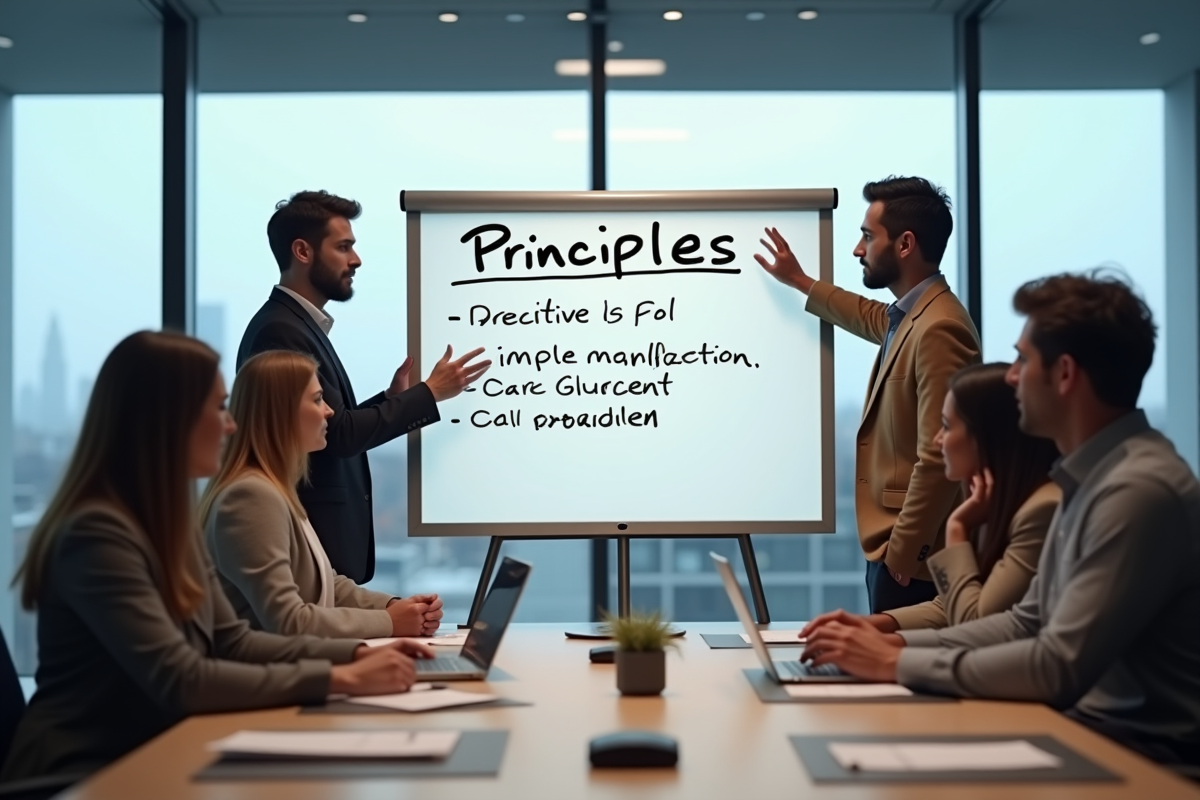 Groupe de collègues discutant des principes d etique en réunion