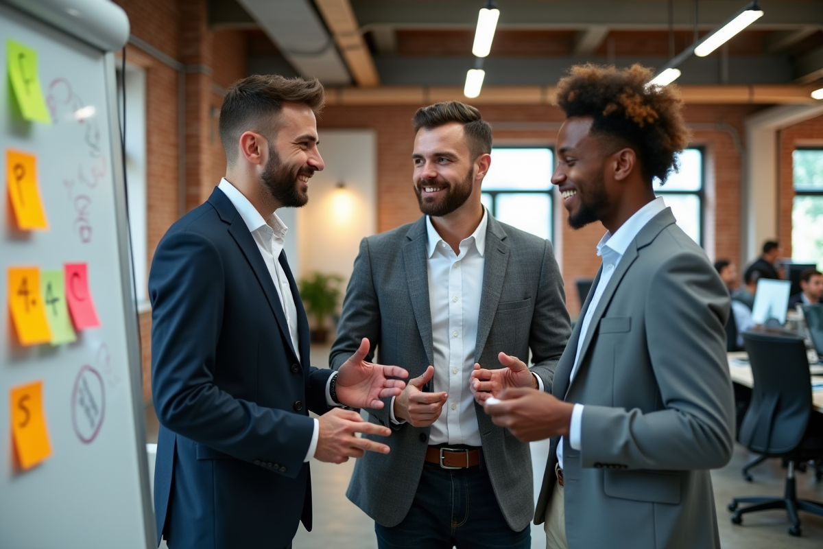 Groupe de collègues discutant autour d