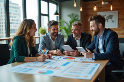 Groupe de professionnels analysant des graphiques de croissance