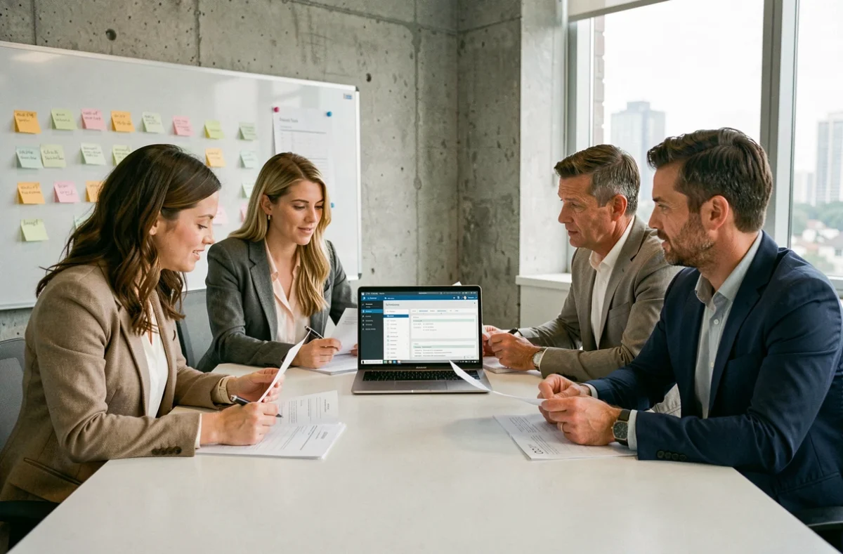 Équipe RH collaborant autour d'une solution logicielle unique remplaçant plusieurs outils de gestion des ressources humaines