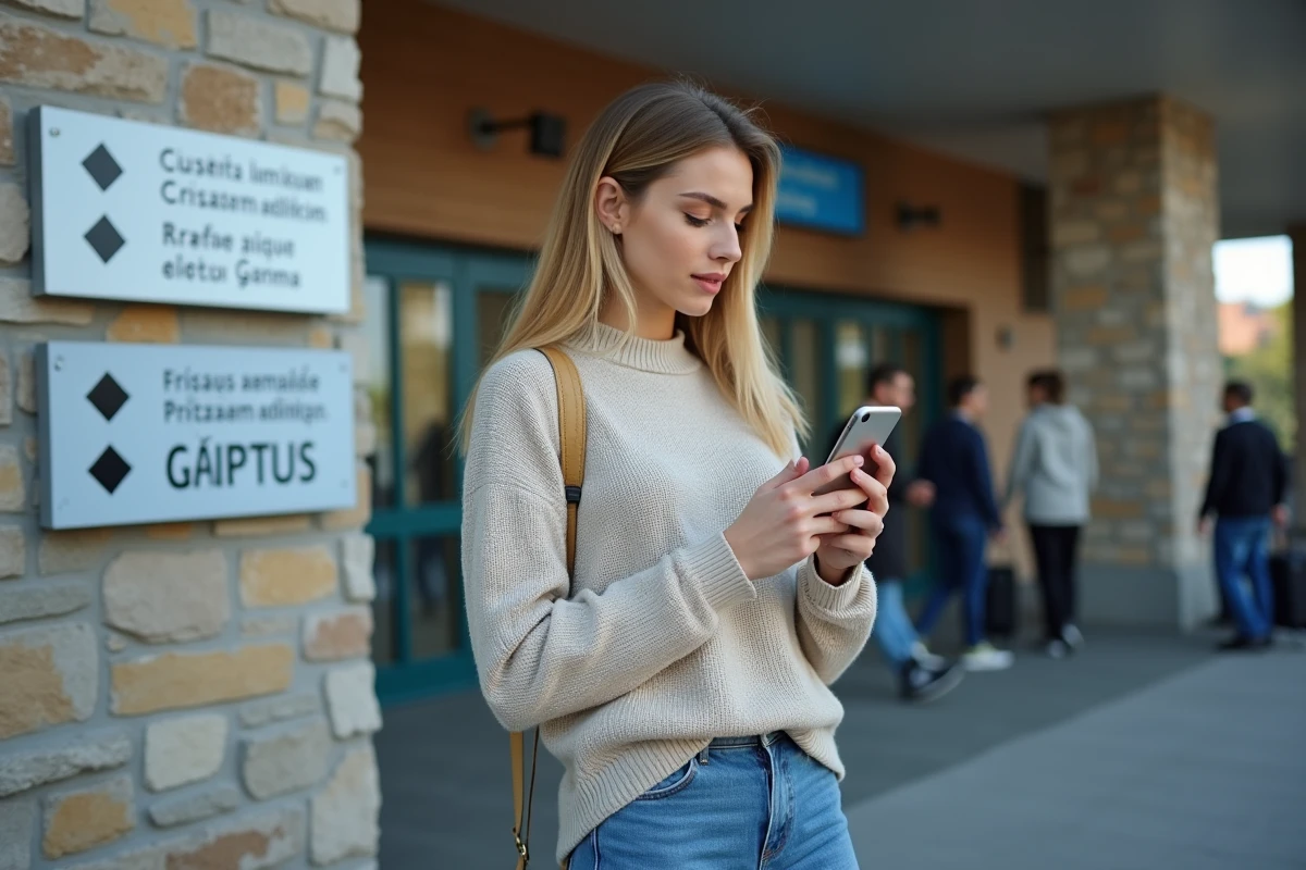 Femme utilisant une application de douane à l extérieur