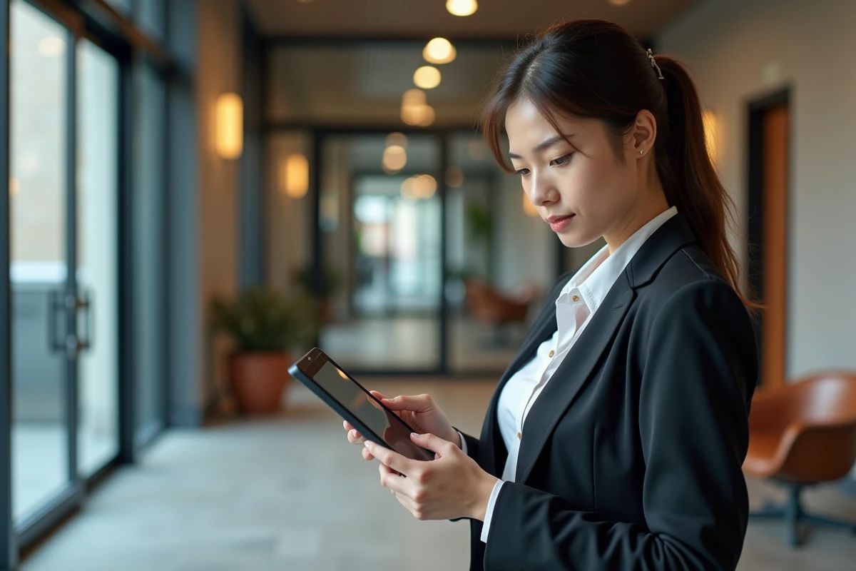 Jeune femme professionnelle utilisant une tablette dans l