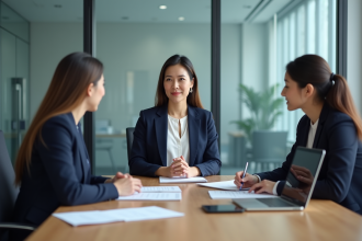 Femme professionnelle en réunion de marketing stratégique