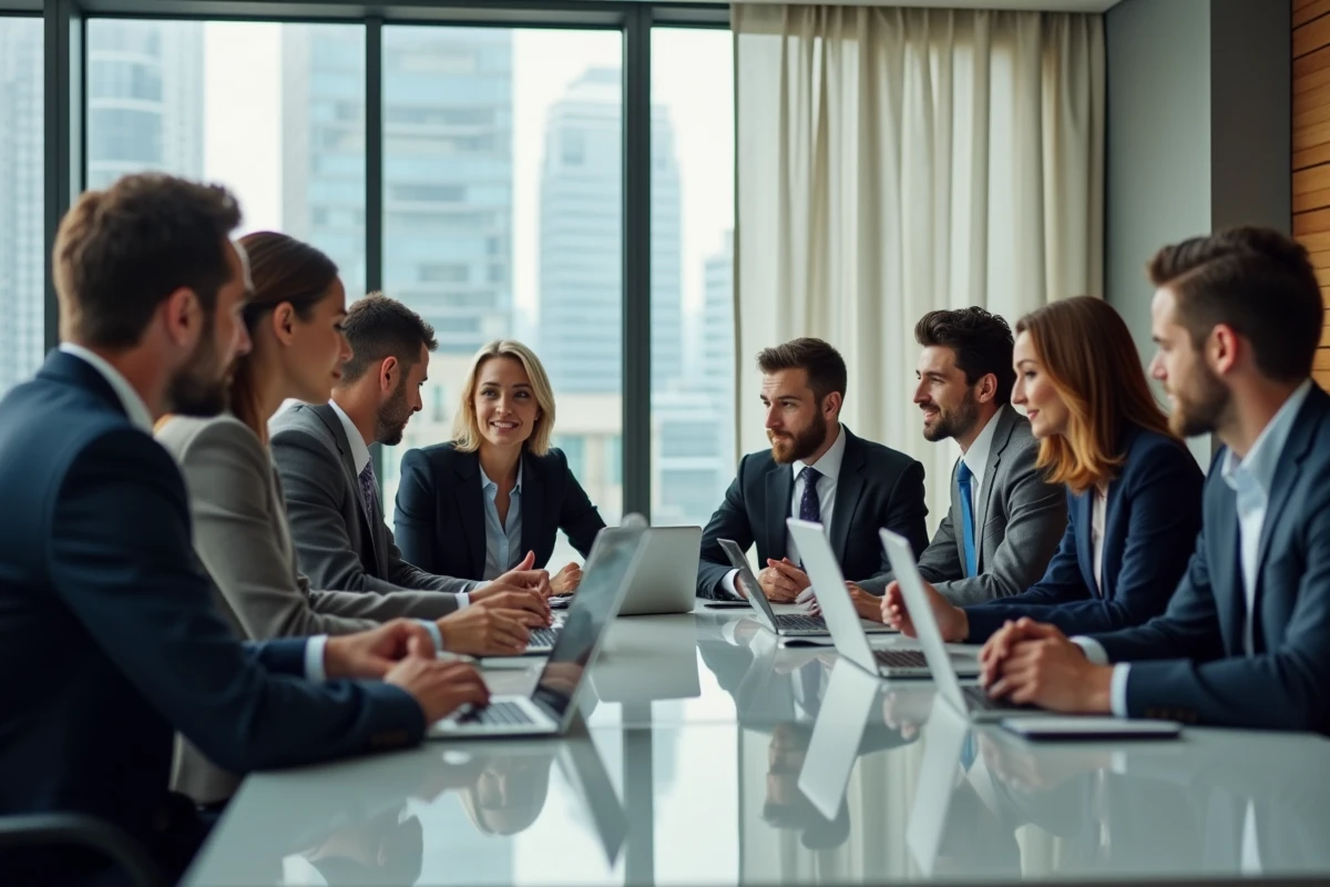 Groupe de professionnels en réunion dans un bureau moderne