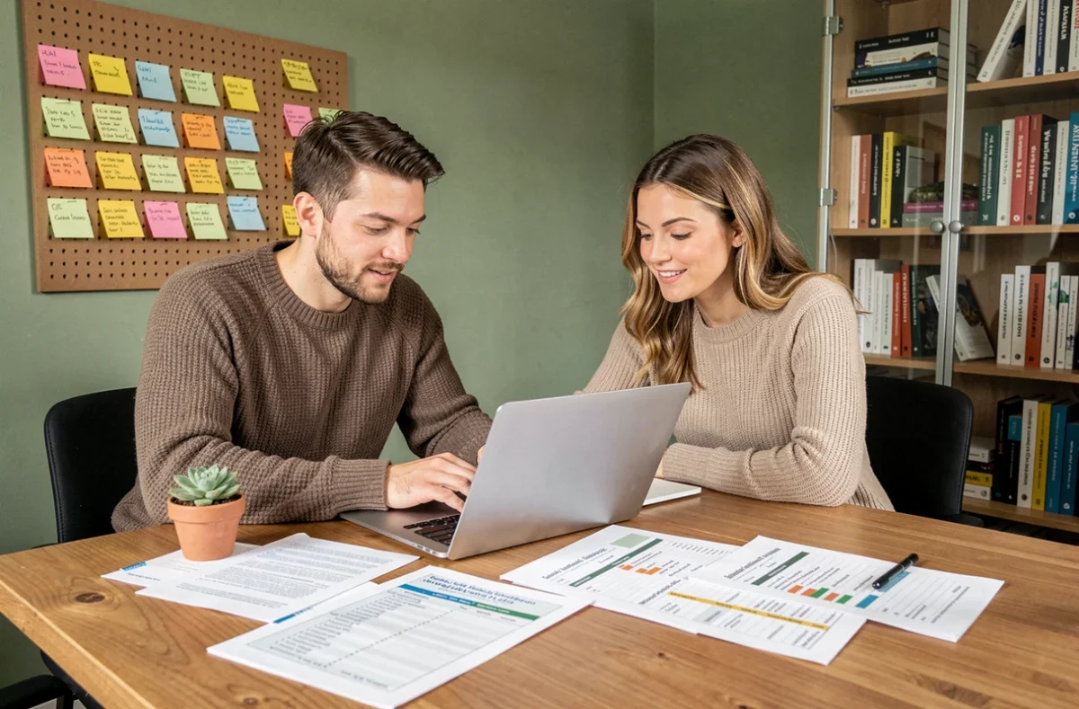 Deux consultants de l'agence Growth Room à Montreuil collaborant sur une stratégie de mots-clés SEO autour d'une table de conférence