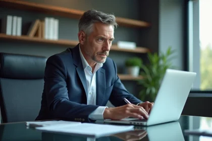 Homme d'affaires en costume dans un bureau moderne