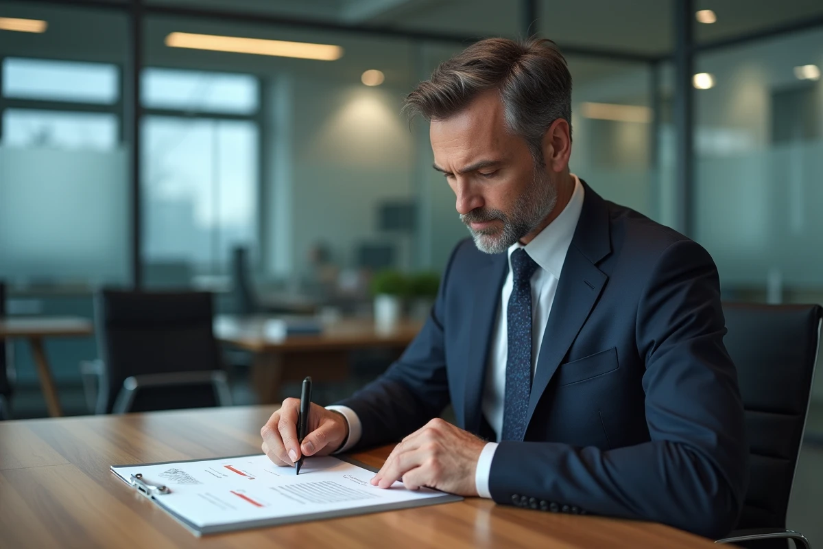 Homme d'affaires vérifiant une checklist au bureau