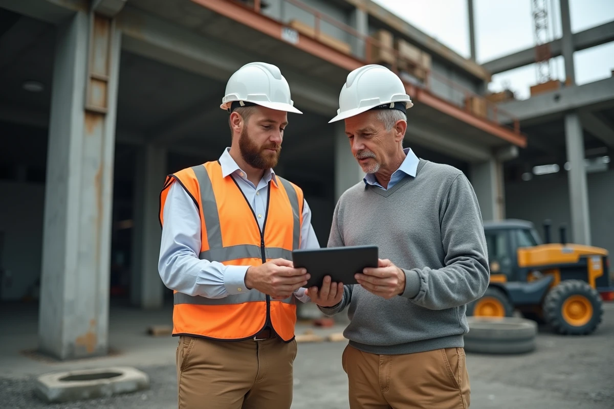 Homme d affaires discutant avec un technicien sur un chantier