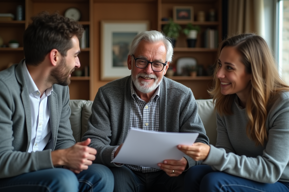 Homme senior expliquant un dossier juridique à une famille