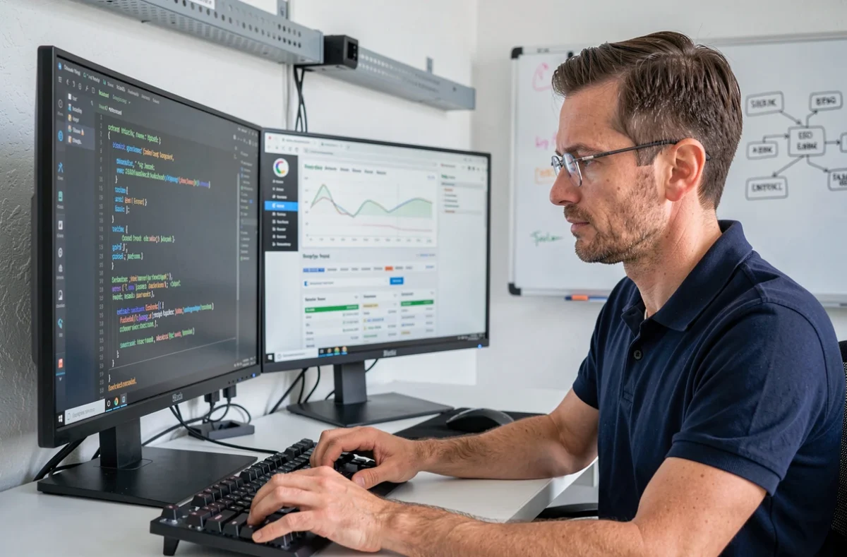 Développeur SEO de l'agence JETWEB à Montreuil travaillant sur du code et des rapports de positionnement sur les moteurs de recherche