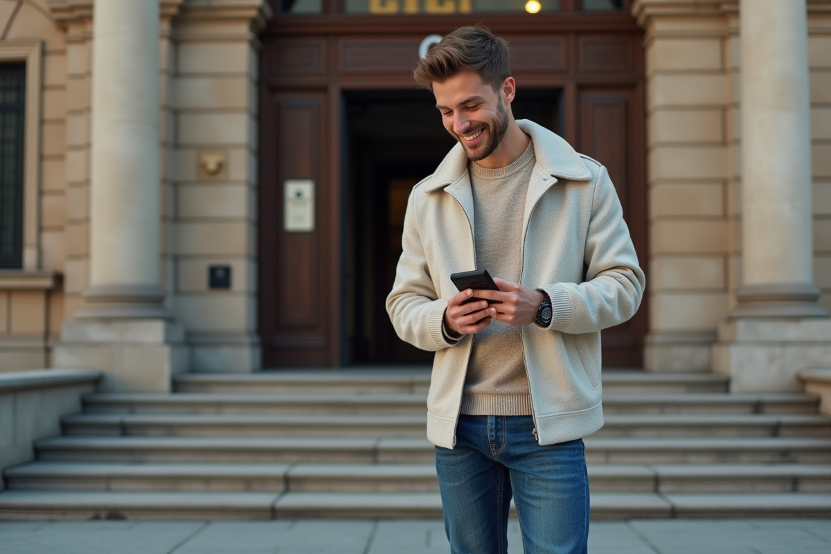 Jeune homme devant un bâtiment historique CCI souriant