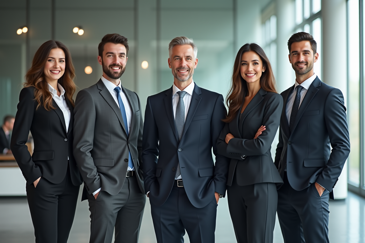 Groupe de leaders divers en réunion dans un bureau lumineux