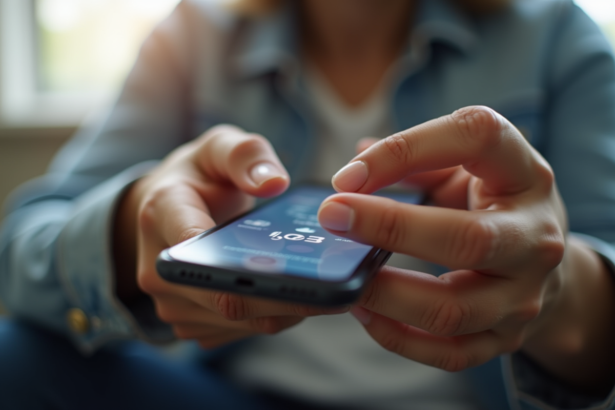 Mains utilisant un smartphone dans un cadre minimaliste