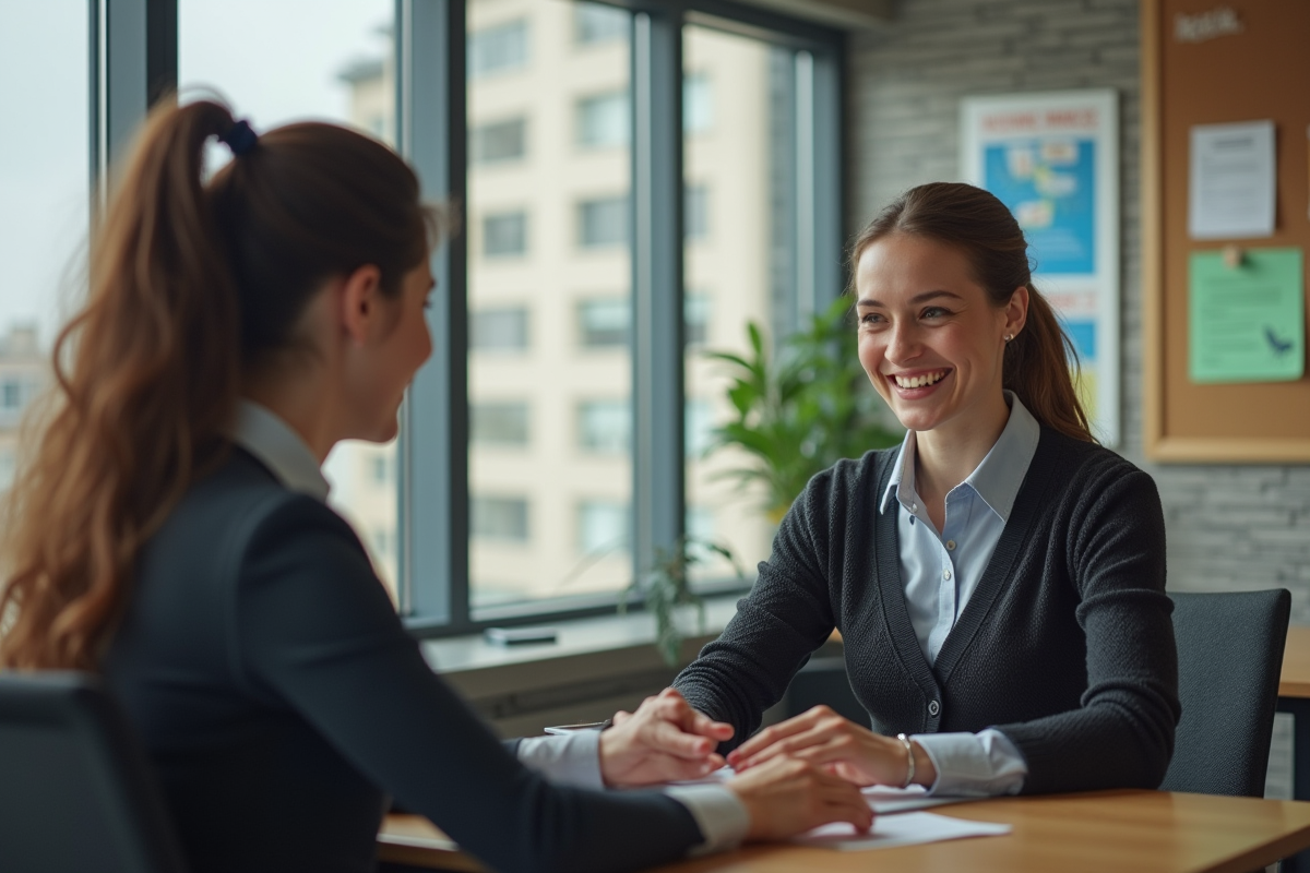 Manager des ressources humaines parlant avec un employe souriant