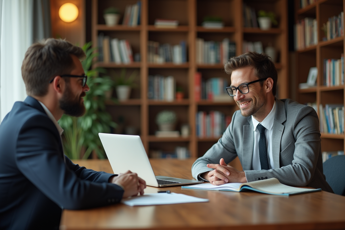 Coach de leadership donnant un mentorat à un jeune professionnel