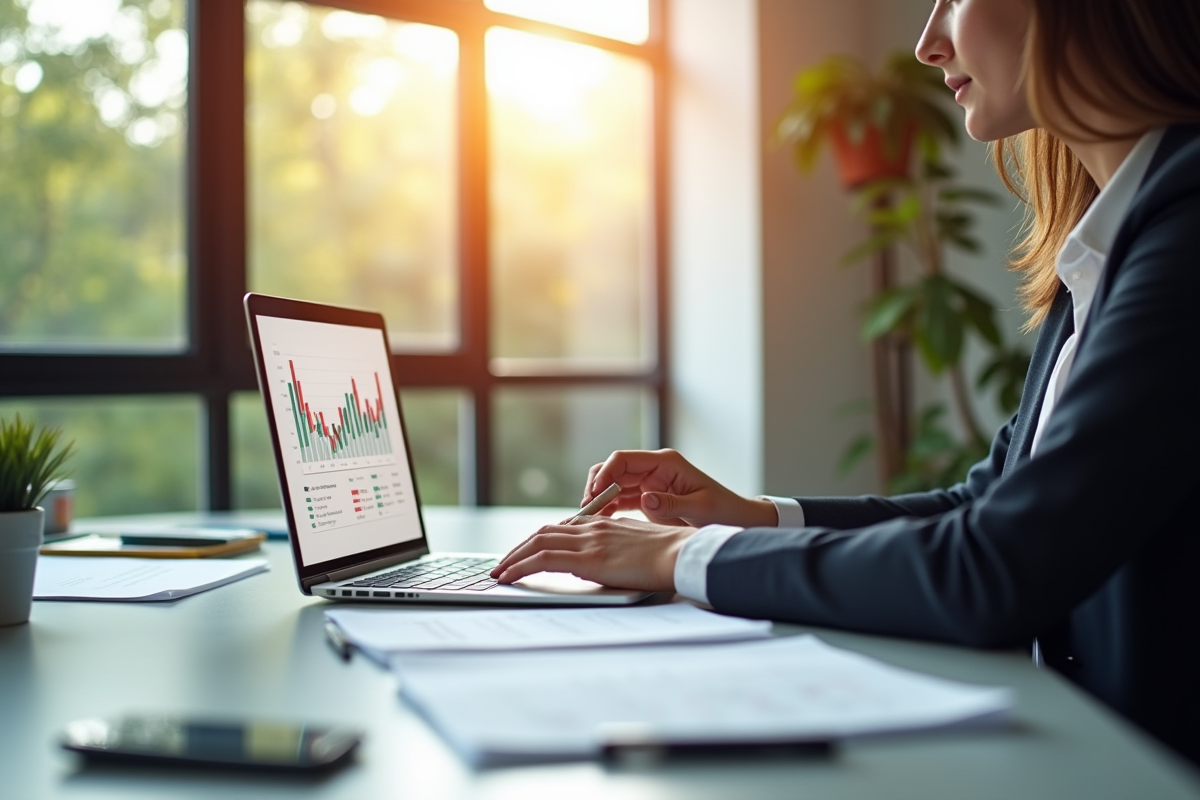 Professionnel examinant des documents financiers et graphiques de crowdfunding