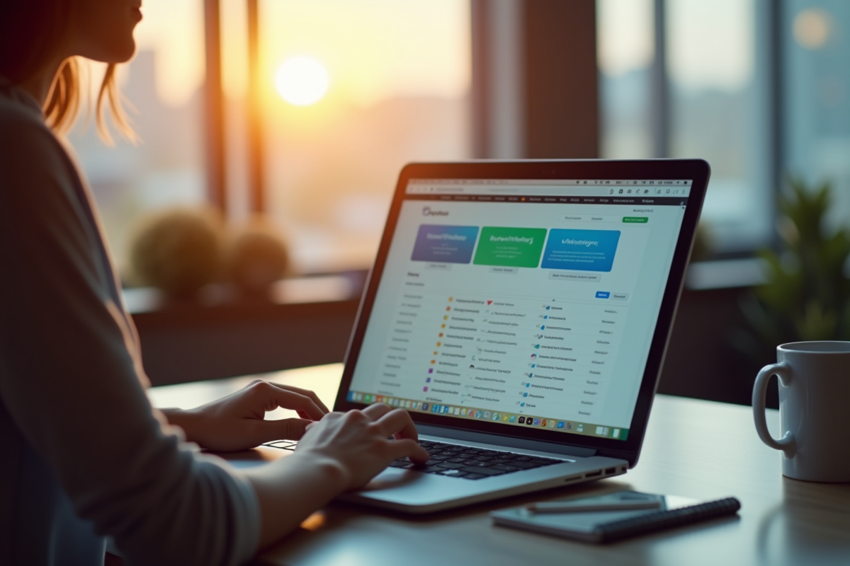 Personne travaillant à un bureau moderne avec un ordinateur portable