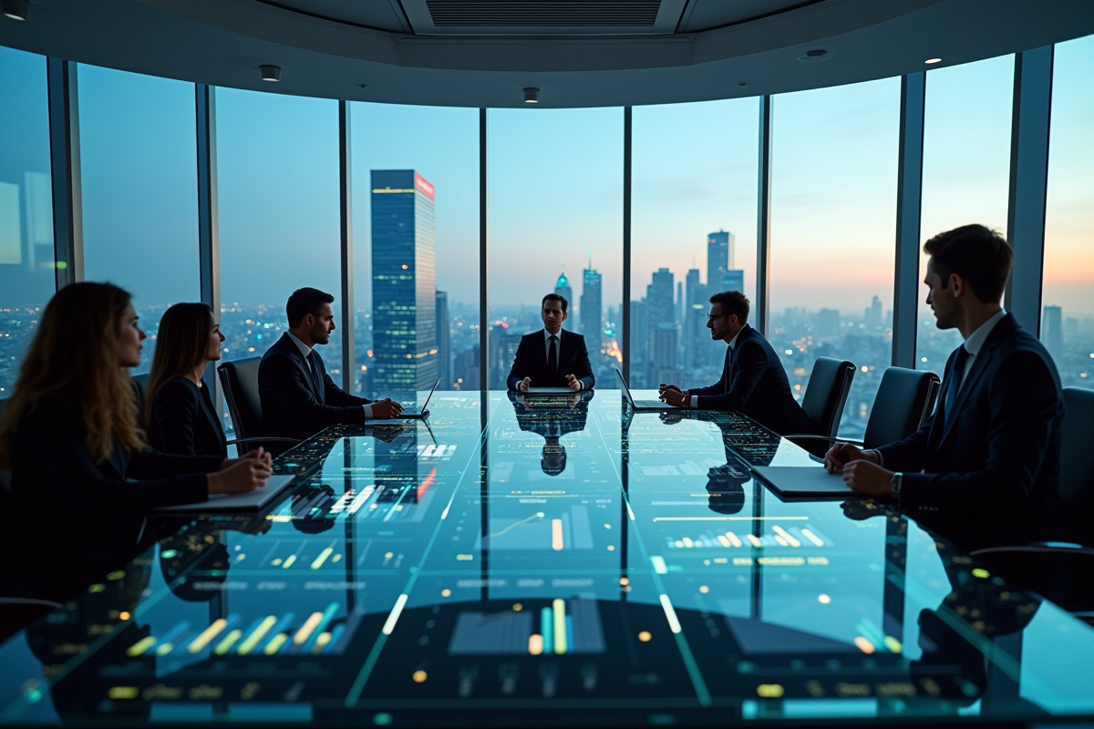 Groupe de professionnels discutant de finances dans un bureau