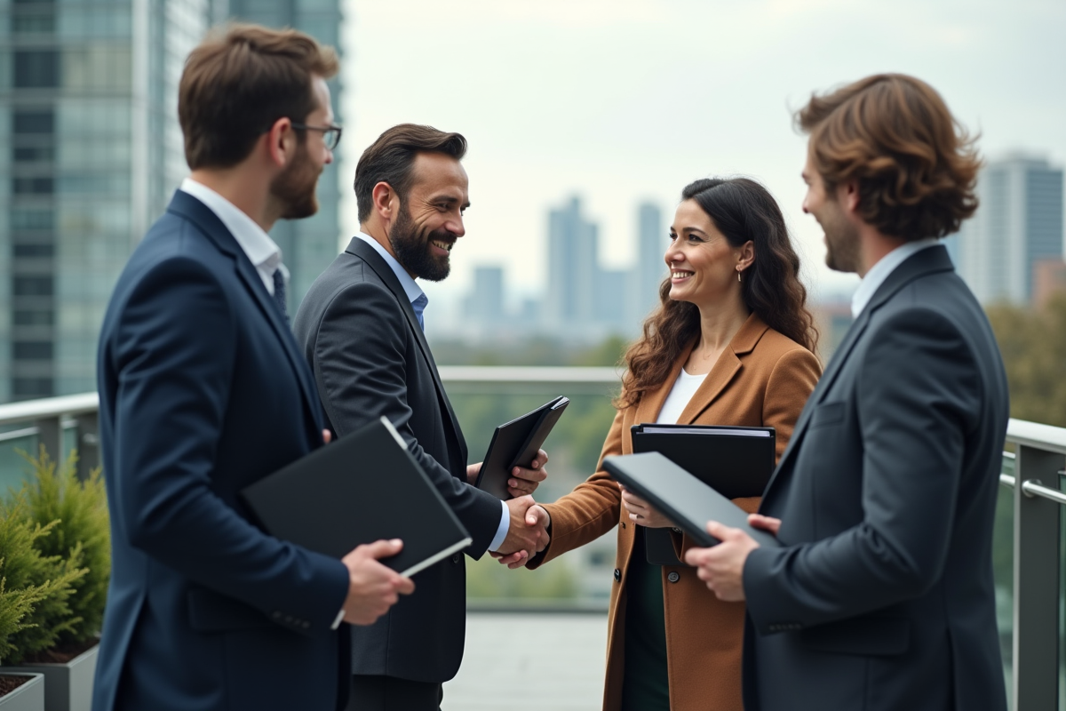 Groupe divers d experts scellent un partenariat en extérieur