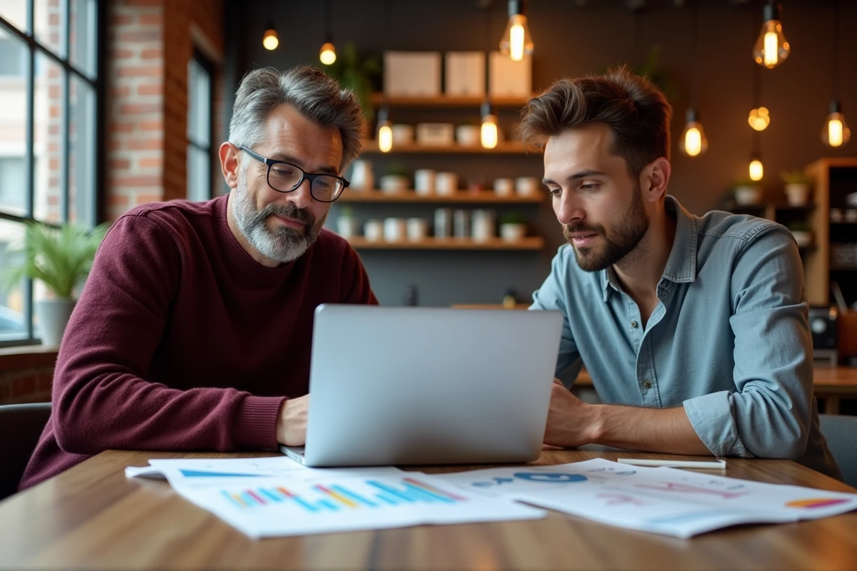 Deux stratèges marketing collaborant sur une plateforme de data marketing pour optimiser le coût d'acquisition client